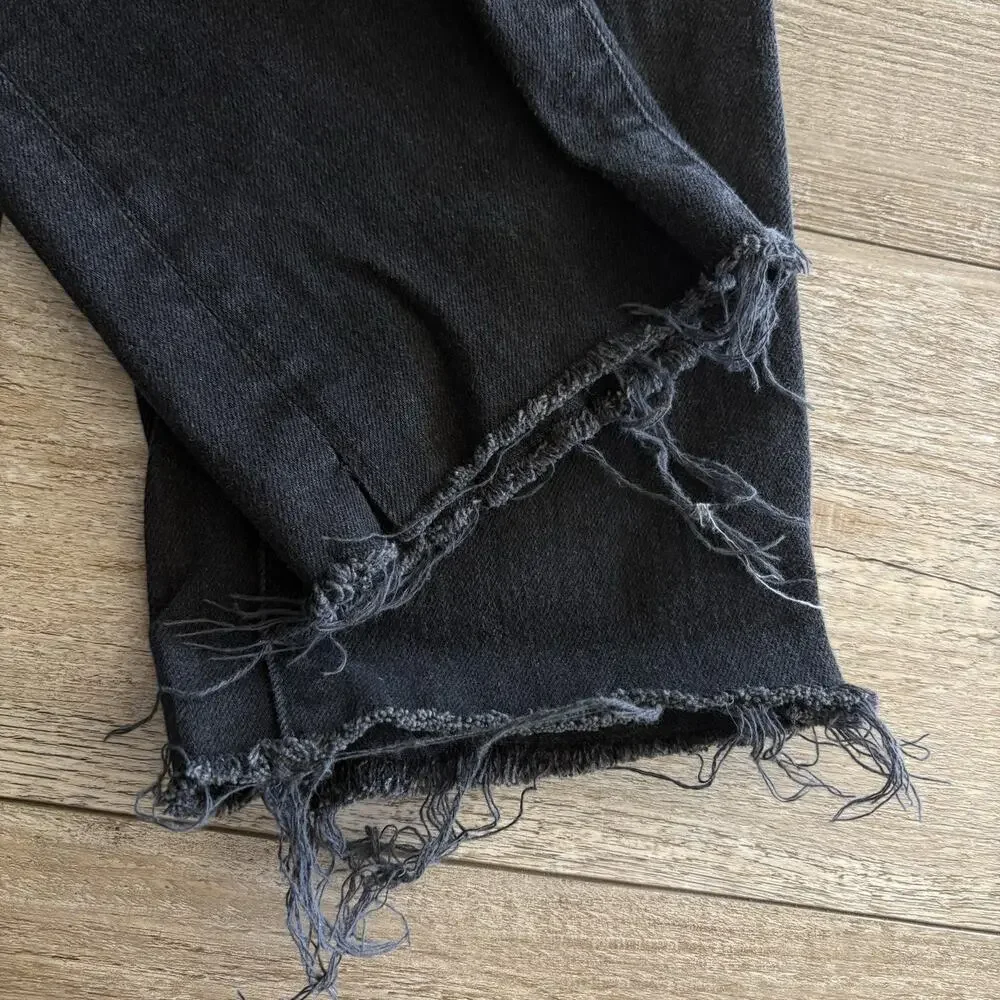 AG Goldschimed‎ Jeans Women 26R Isabelle Black High Rise Straight Crop Raw Hem